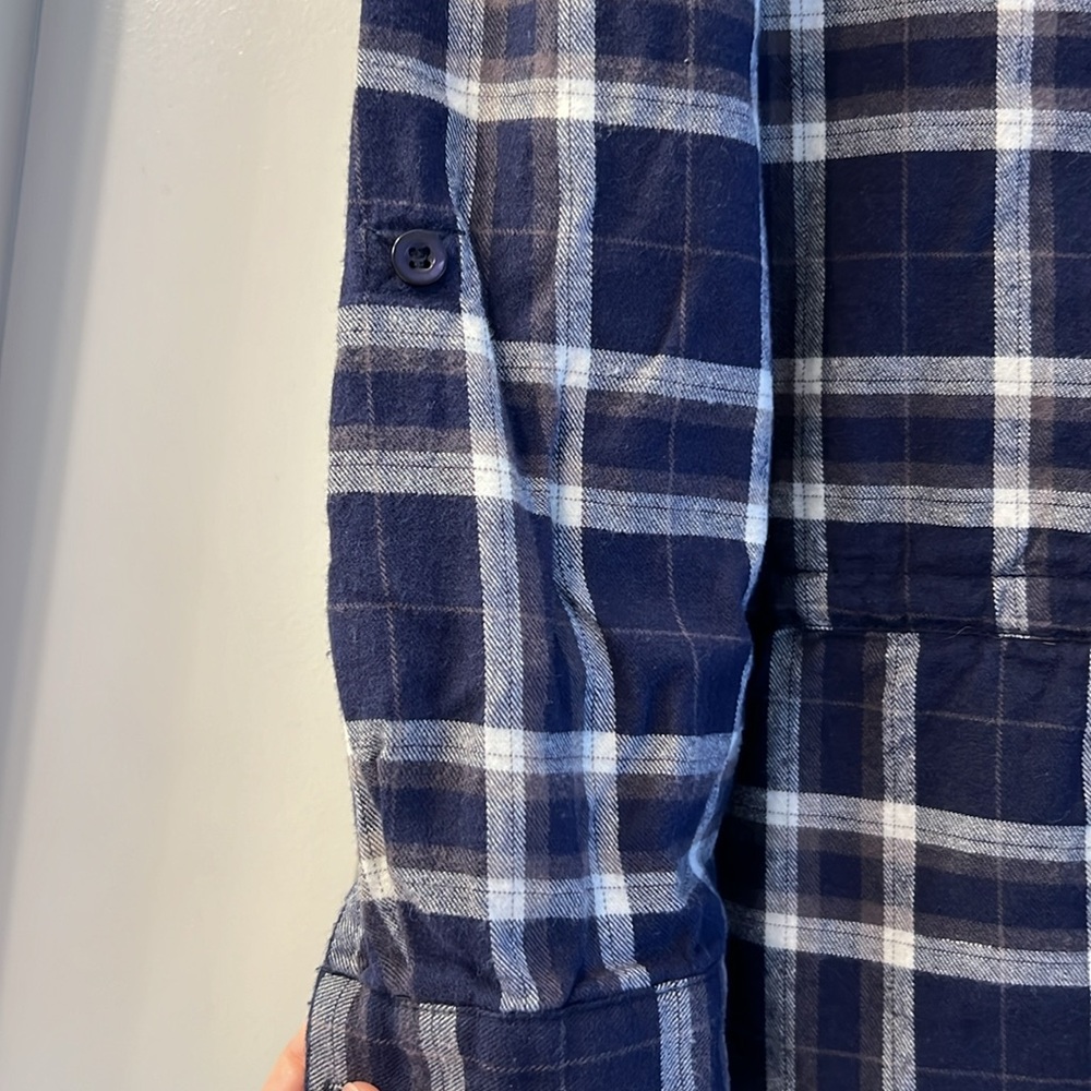 Annabelle navy white gray flannel plaid pocket shirt dress size Large - Picture 7 of 10